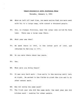 Transcript of Ronald St. John Macdonald's Third Discussion with Professor Wang Tieya