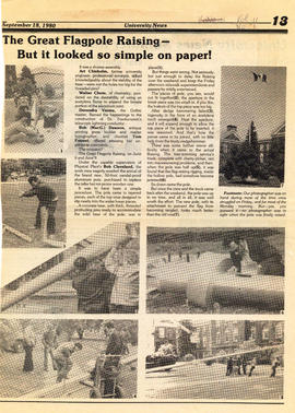 Newspaper article regarding the raising of the Flagpole at Studley Campus