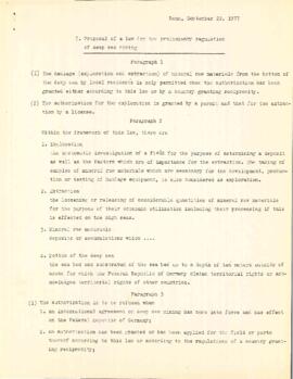 Proposal of a law for the preliminary regulation of deep sea mining