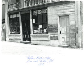 Photograph of the storefront of Wallace Hartlen's grocery store in East Lower Milton, Queens County