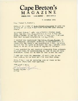 Correspondence between Thomas Head Raddall and Ronald Caplan from the ( Cape Breton Magazine)