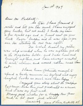 Correspondence between Thomas Head Raddall and Nora R. Pineo