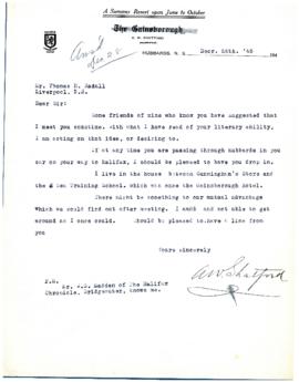 Correspondence between Thomas Head Raddall and A. W. Shatford