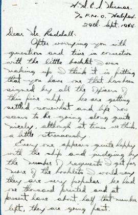 Correspondence between Thomas Head Raddall and G. W. Sannes