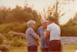 Photograph of Charlie Murray and two unidentified people talking at the First Roscoe Fillmore Mem...