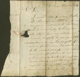 One letter to James Dinwiddie from Joseph Rawlings and one letter fragment