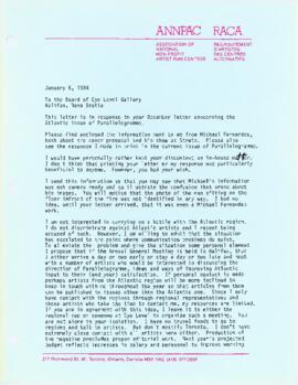 Letter from Tanya Mars to the Board of Eye Level Gallery