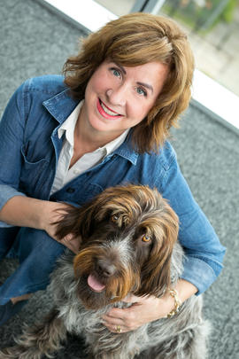 Publicity photograph of Jessica Kerrin with her dog Snickerdoodle