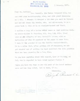Correspondence between Thomas Head Raddall and Ralph Russell