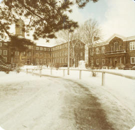 Photograph of the Henry Hicks Arts & Administration Building in the winter