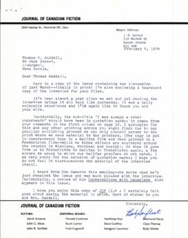 Correspondence between Thomas Head Raddall and J. R. (Bob) Sorfleet