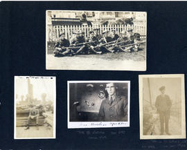 Scrapbook page with photographs of T.H. Raddall, Sr. with a rifle division, and Thomas Head Radda...