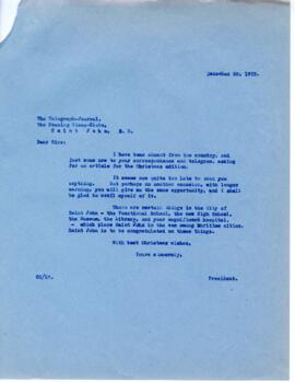Correspondence between Carleton Stanley's office and the Saint John Telegraph-Journal