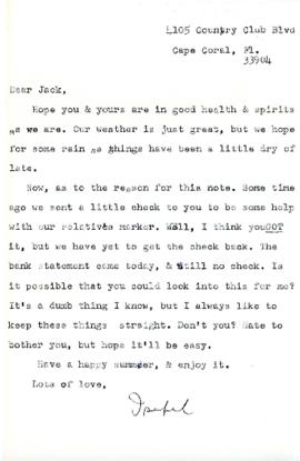 Letter from Isobel to John (Jack) Bigelow
