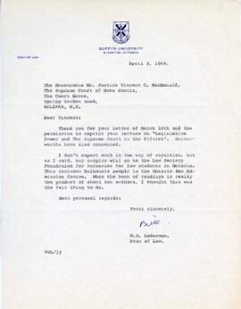 Letter from W.R. Lederman, Dean of Law, Queen's University