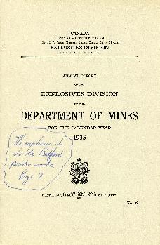 Annual Report of the Explosives Division of the Department of Mines for the Calendar year 1935