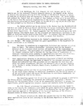 Report of an emergency meeting of the Atlantic Research Centre, June 26, 1967