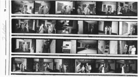 Contact sheet of photographs of people at a tapestry exhibit