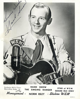 Photographic promotional image of Hank Snow the Singing ranger, autographed by the same
