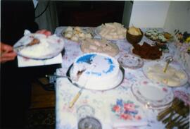 Photograph of a table of food at Elisabeth Mann Borgese's birthday party