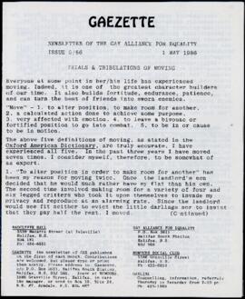 Gaezette : newsletter of the Gay Alliance for Equality, issue 5, 1986