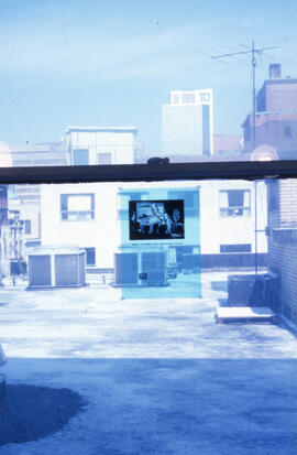 Photograph of buildings with a transparent overlay