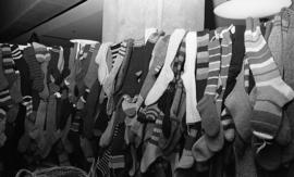 Photograph of a stand selling knitted socks at a craft market