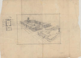 Aerial perspective drawing of a medical school campus