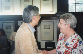 Photograph of Patricia Lutley and a guest at her retirement party