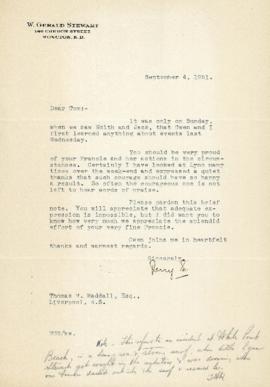 Correspondence between Thomas Head Raddall and W. Gerald Stewart