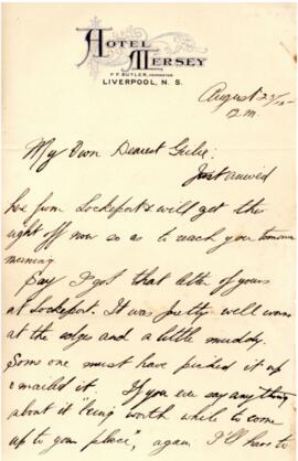 Letter from Captain Graham Roome to Annie Belle Hollett sent from Liverpool, Nova Scotia