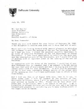 Ronald St. John Macdonald's correspondence regarding Luo Hao Cai's visits to Dalhousie University...