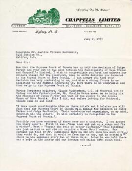 Correspondence with Claude C. Chappell regarding a favourable decision in the Supreme Court