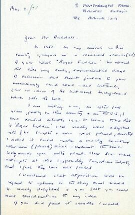 Correspondence between Thomas Head Raddall and Patrick Macnee