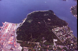 Aerial photograph of the container pier and Point Pleasant Park, Halifax, Nova Scotia