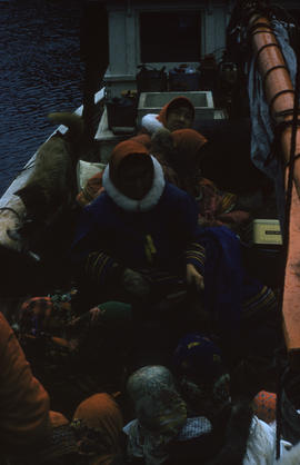 Photograph of people on a boat in Port Burwell, Northwest Territories