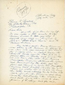 Correspondence between Thomas Head Raddall and Major R. N. Brady