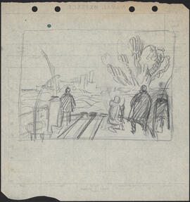Charcoal and pencil study sketch by Donald Cameron Mackay of a convoy under attack