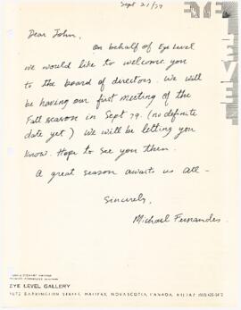 Letter to John from Michael Fernandes on Board of Directors membership