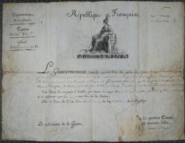 Pension decree from the War Department of the French Republic, Nancy