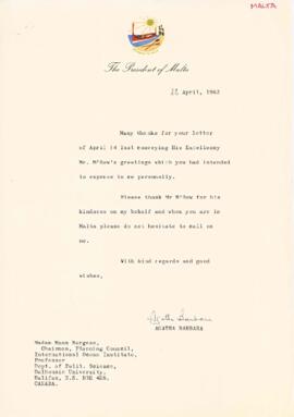 Correspondence between Elisabeth Mann Borgese and Malta government officials
