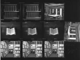 Proof sheet of photographs of book shelves the Killam Memorial Library