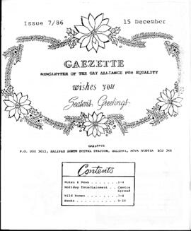 Gaezette : newsletter of the Gay Alliance for Equality, issue 7, 1986