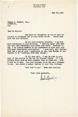 Correspondence between Thomas Head Raddall and Herbert Sadler