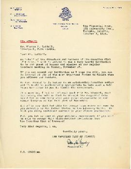 Correspondence between Thomas Head Raddall and The Canadian Club of Toronto