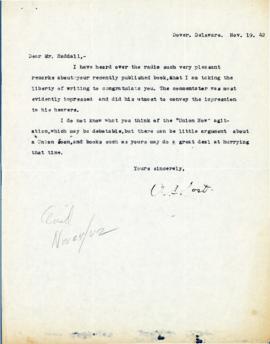 Correspondence between Thomas Head Raddall and A. C. Yost