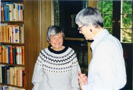 Photograph of Elisabeth Mann Borgese and a woman at the Thomas Mann archive