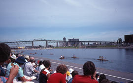 Photograph of the rowing basin with small boats in the water