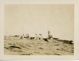 Photograph of several ships in convoy formation, North Atlantic, First World War