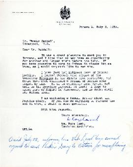 Correspondence between Thomas Head Raddall and William Kaye Lamb